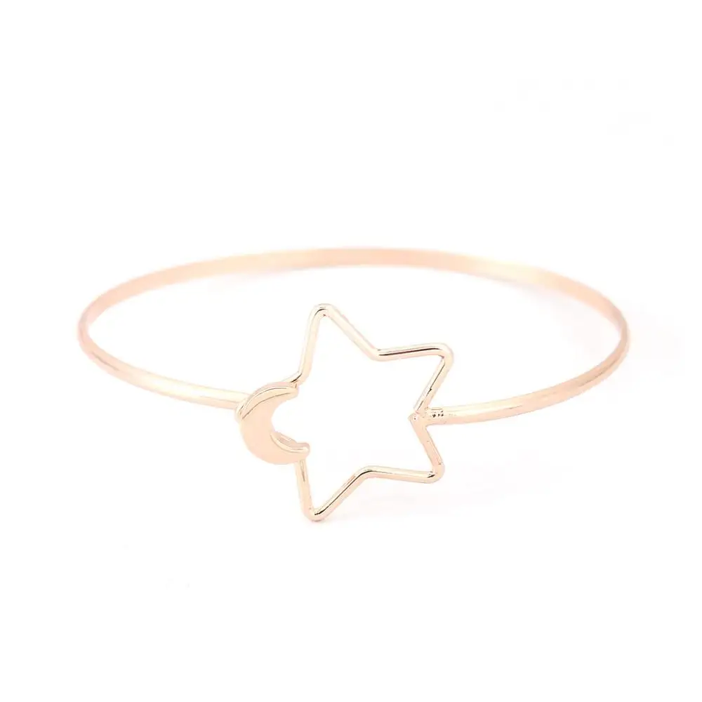 Rose Gold- Star Doreen Box новая мода сплав на железной основе браслеты Луна Звезда Сердце женские вечерние подарочные браслеты можно открыть 18,5 см(7 2/") длинные, 2 шт - Окраска металла: Rose Gold- Star