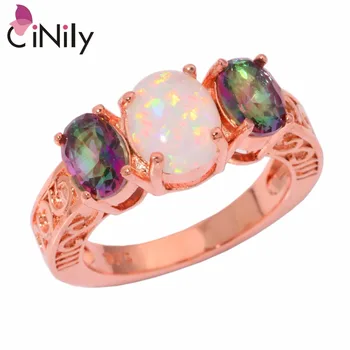

CiNily Created White Fire Opal Mystic Zircon Rose Gold Color Wholesale Hot Sell Jewelry for Women Gift Ring Size 7 8 9 OJ9176