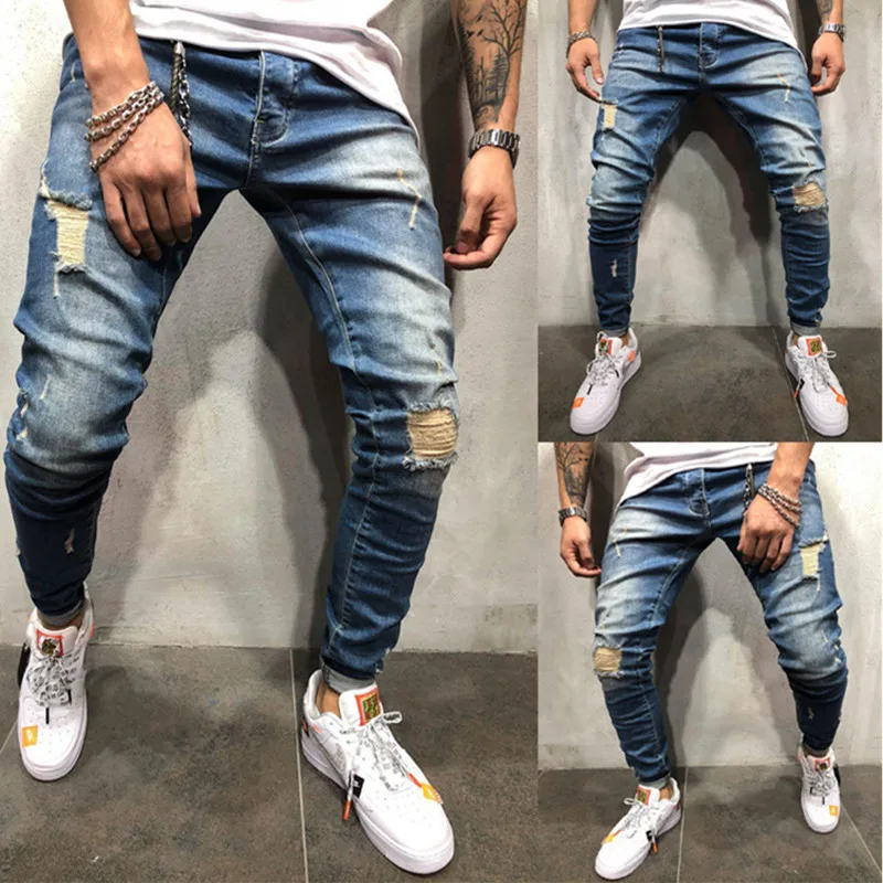 

Jeans Men's Autumn Winter Jogger Patchwork Casual Drawstring Jogging Pants Pants Pants Vaqueros Hombre Plus Size Men Jeans