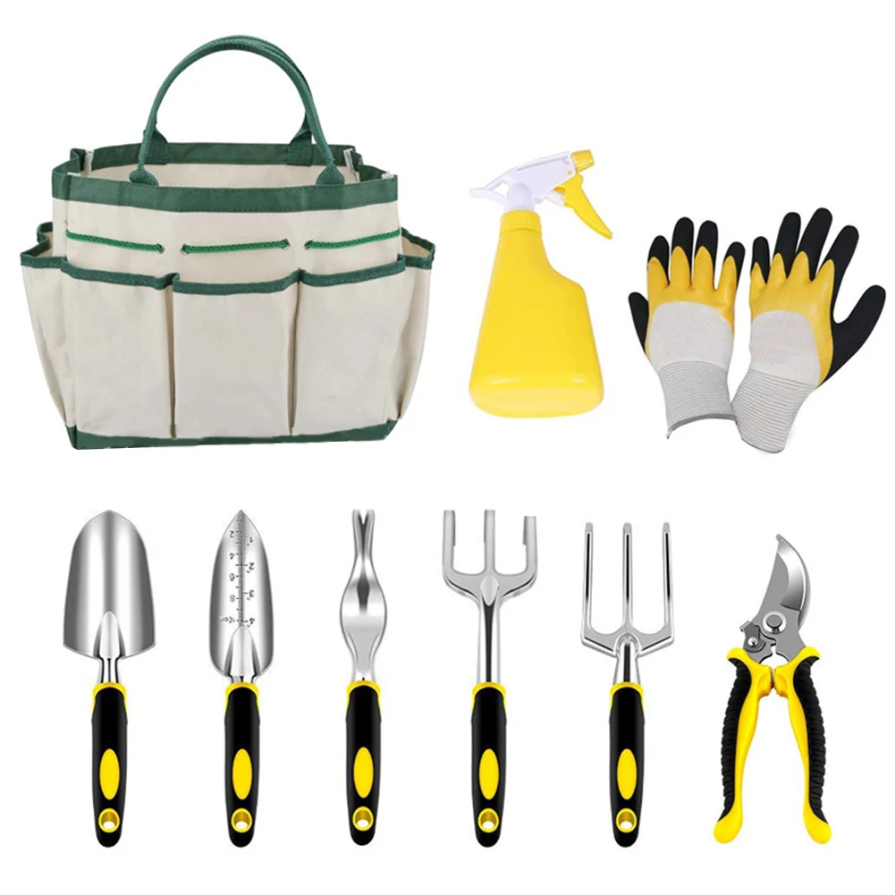 

9pcs Tote Weeding Fork Aluminium Alloy Colorful Handle Cut-resistant Gloves Storage Planting Garden Tool Set Transplanter Weeder