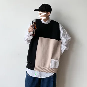 

Men's sweater 2019 autumn and winter new loose round neck solid color student couple vest youth fashion trend men's clothing