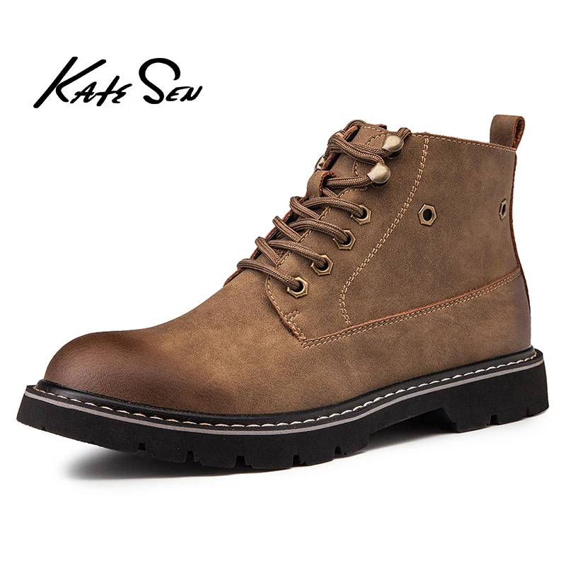 KATESEN New Plush keep Super Warm Men Boots Winter Boots Rubber Plush Snow Boots England Retro ankle boots For Men Winter Shoes
