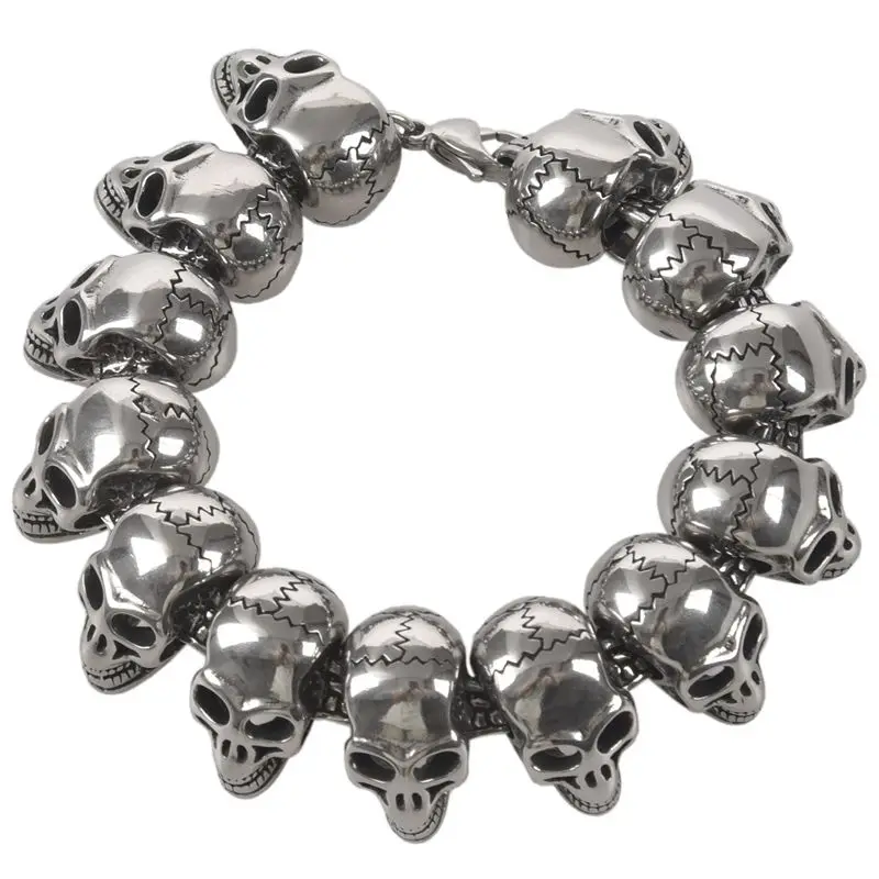 Personalized stainless steel bracelet Men's stainless steel skull bracelet Jewelry Men's Bracelet Skull Gothic Color Black Silve