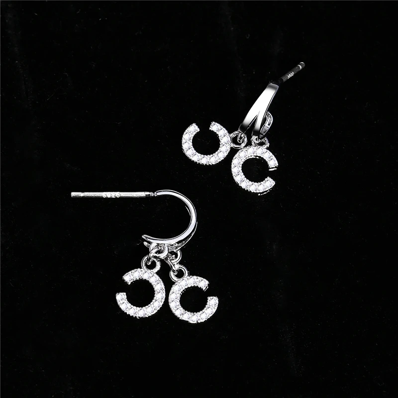 Микро-Инкрустация циркониевые буквы C S925 Серебряные иглы серьги-гвоздики женские Роскошные Топ Модные серьги массивные ювелирные изделия в форме клевера Z148
