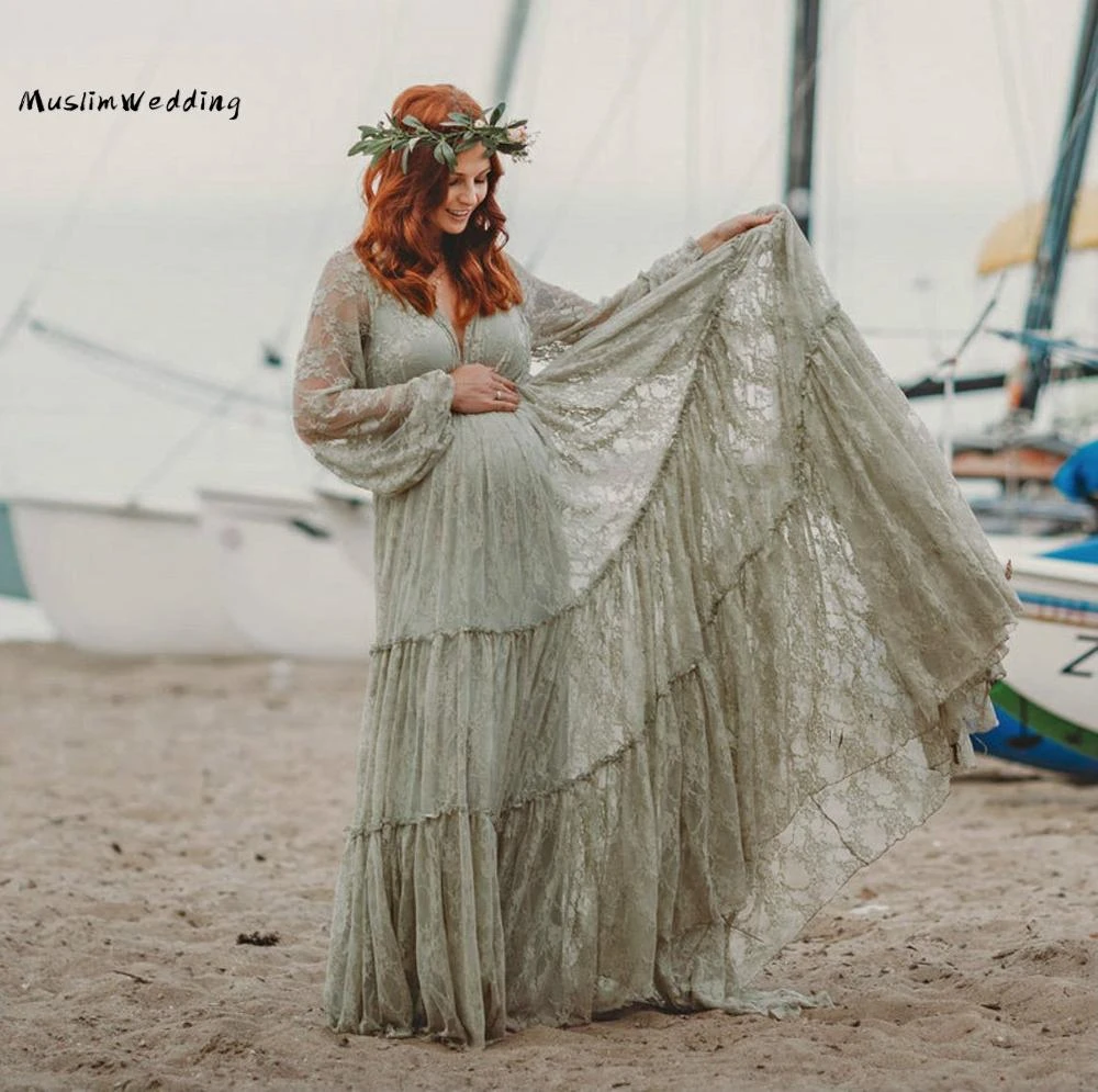 Green lace boho dress Clearance