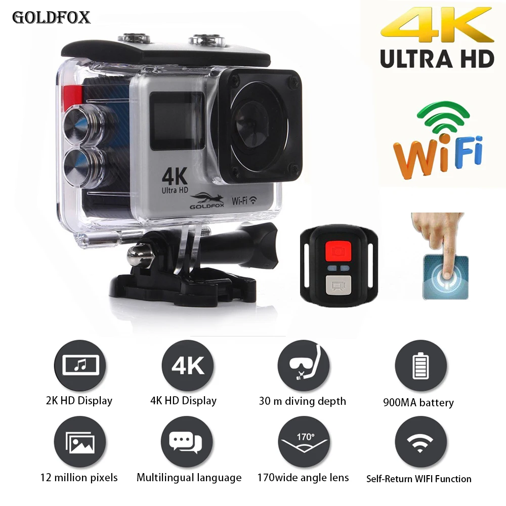 Mini cámara de acción 4K, 2,0 pulgadas, Full HD, 30fps, WIFI, 30m, casco impermeable, cámara de vídeo deportiva, accesorios de grabación