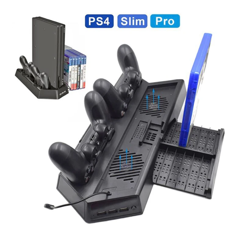 3 в 1 вертикальная подставка для sony PS4 Pro тонкий охлаждающий вентилятор кулер с зарядной станцией двойной контроллер зарядное устройство с дополнительным портом концентратора