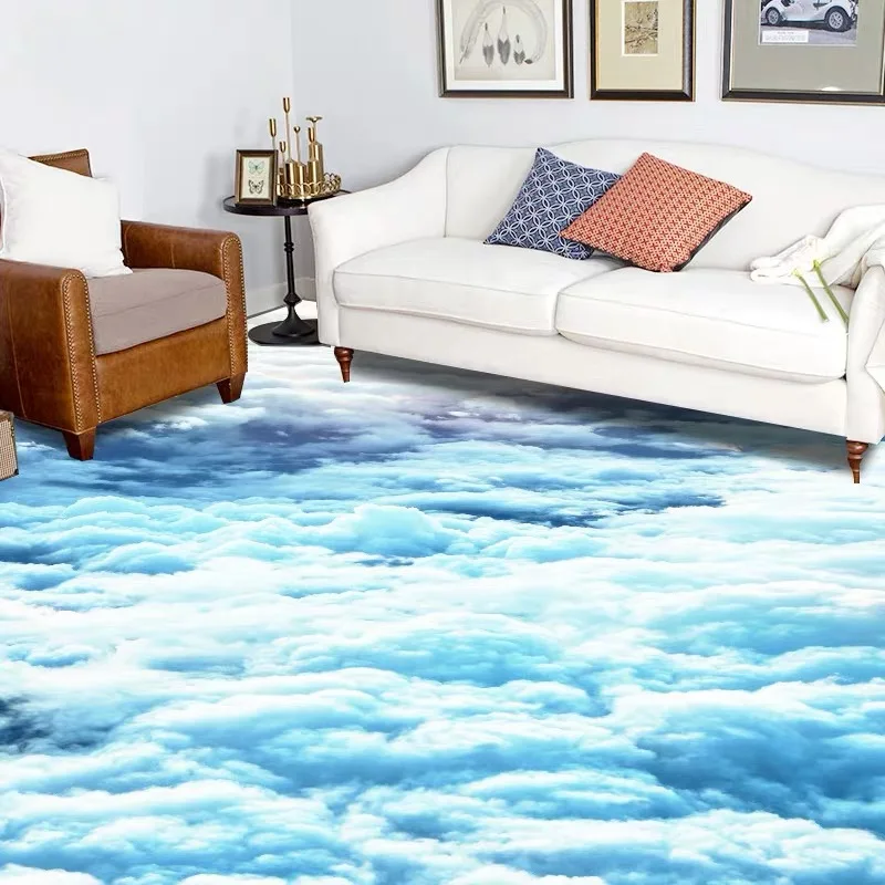 Custom PVC Waterproof Blue Sky White Clouds Floor Wallpaper Murals Home Decor for athroom Kitchen 3D Sticker Backdrop | Обустройство