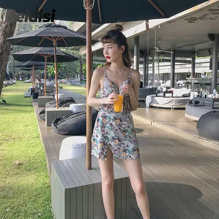 

Betis 2018 Bathing Suit Women's Split Type Two Three-piece Set Small Bust Gathering Belly Covering Conservative Slimming xing ga