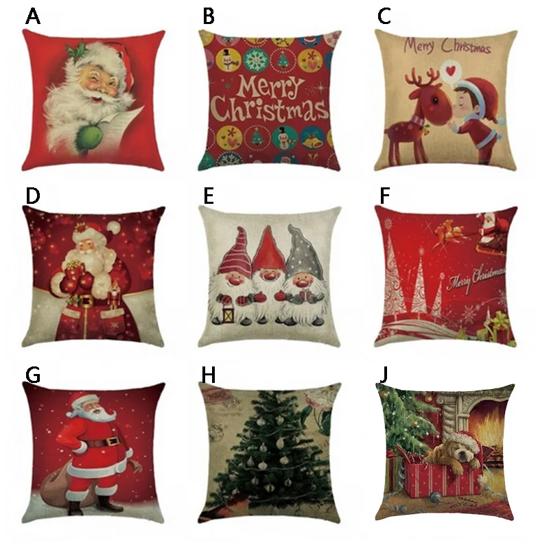 Square Flax Pillow Case Santa Xmas Tree Pattern Pillow Case Christmas Home Decorative SEP99