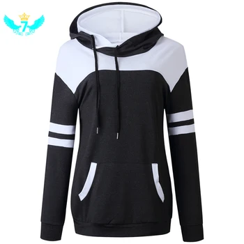 

Women's Hoodie Patchwork Turtleneck Winter Fashion Striped Llong Sleeve Sports Hoodie With Large Pocket TOA