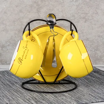 

Candy Colors Ceramic Coffee Cups Set Iron Holder for Dining Table Kitchen Utensil Modern Home Decoration Accessories Tea Mug Set