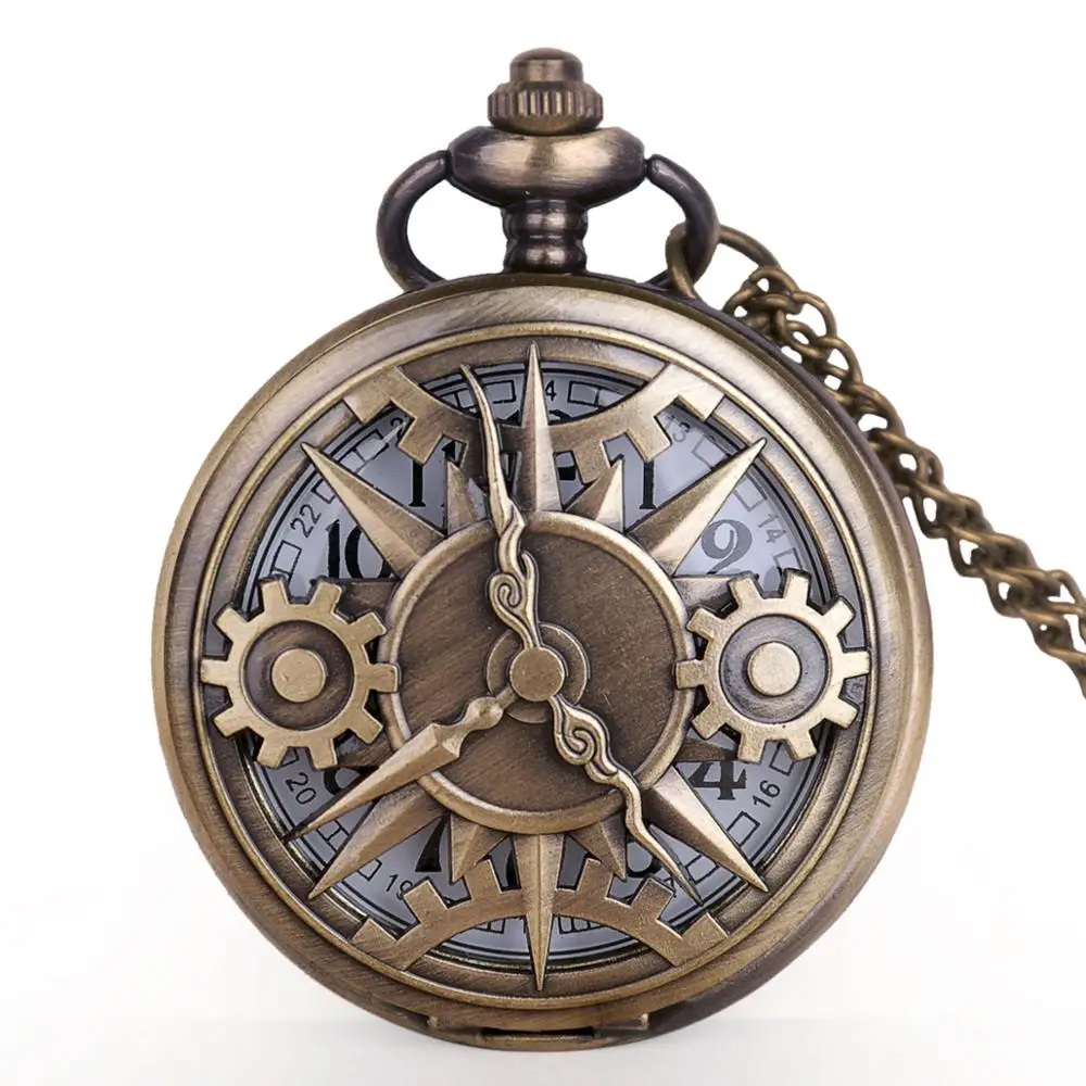 Steampunk Retro Hollow Gear Movement Quartz Pocket Watch Necklace Pendant Gift Chain Pocket Watches Mens Boys Gift