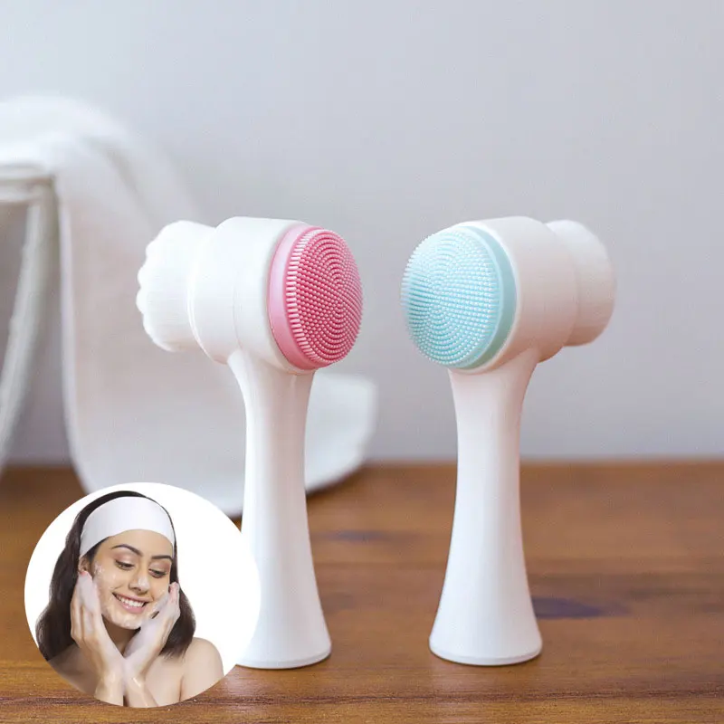 Silicone Double Side Facial Cleanser Wash Brush Soft Mild Fiber Face Cleaning Washing Skin Face Massage Care Tool