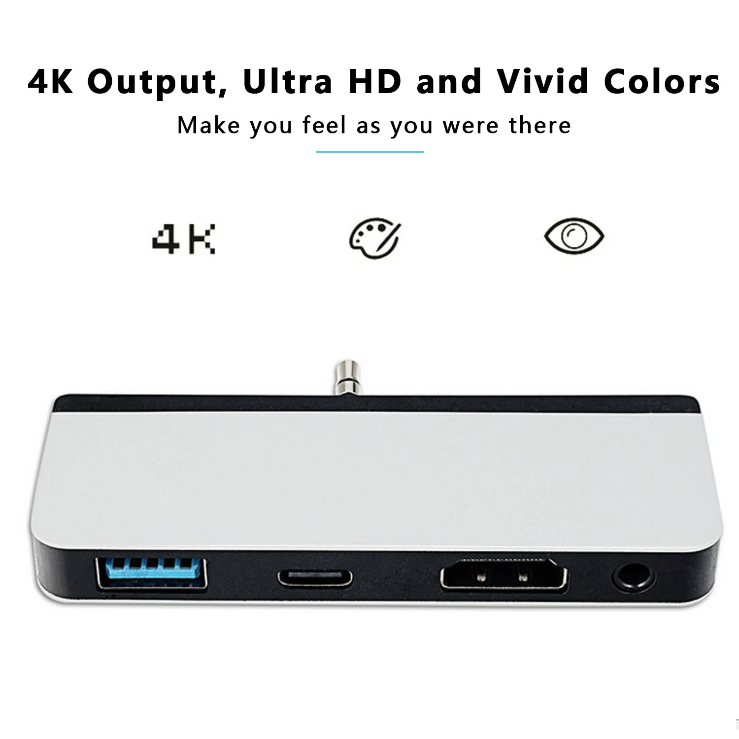 Elisona 4 In 1 USB Docking Station Hub Headphone Adapter For Microsoft Surface Go Practical 4 In 1 USB3 0 Type C HDMI 3 5mm port