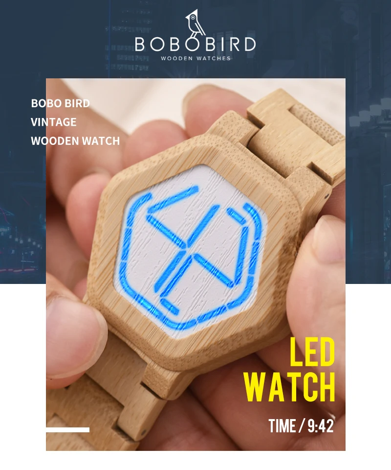 Relogio цифровой BOBO BIRD светодиодный для мужчин часы деревянные наручные часы ночное видение календарь кварцевые часы на заказ минимальное время дисплей Dropshi