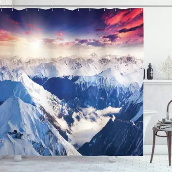 

Room Decorations Collection, Mountain Peak Snowy Winter Colorful Overcast Sky Sunbeams Adventure Austria Europe Image, Polyester