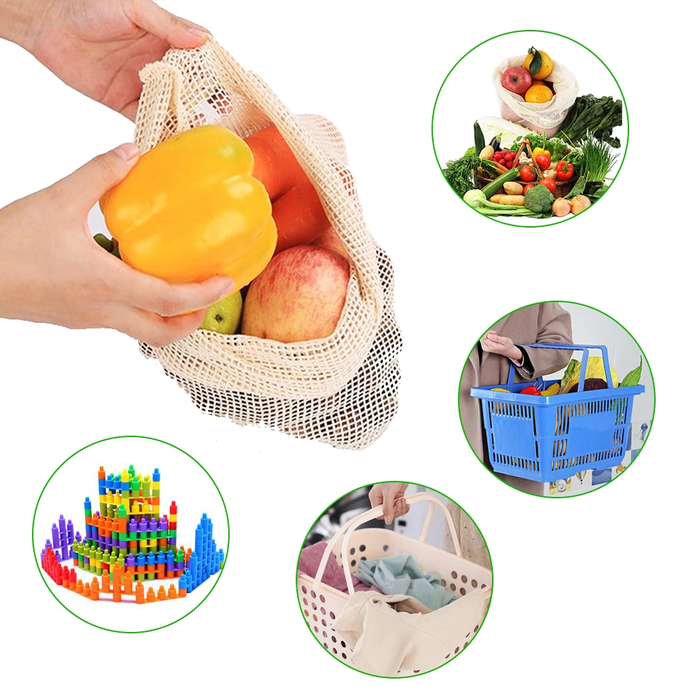 

Reusable Home Produce Bags Washable Vegetable Fruit Storage Bags Cotton Storage Mesh Bags With Drawstring For Women Shopping