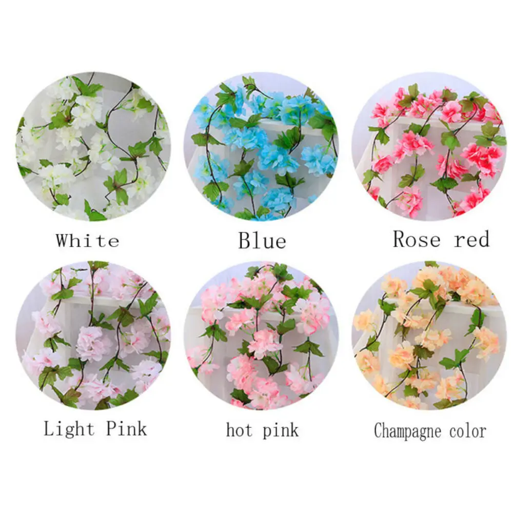 2 м стене висит искусственные ветки вишни Сакура цветок гирлянда из ротанга Декор