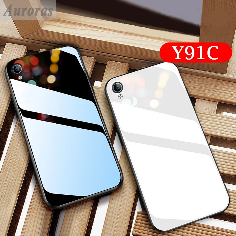 

Auroras For VIVO Y91C Tempered Glass Case With Soft TPU Frame Shockproof Cover For VIVO Y91c Cases Funda Vivo Y91c