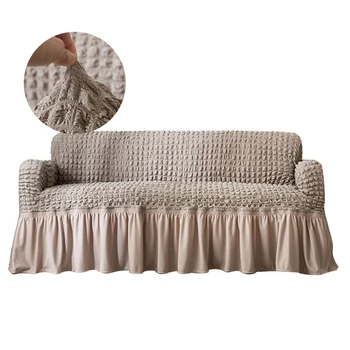 

Slipcover Furniture Protector Sofa Cover Ruffles Full Coverage Soft Settee Home Decor Couch Detachable Dustproof Elastic Stretch