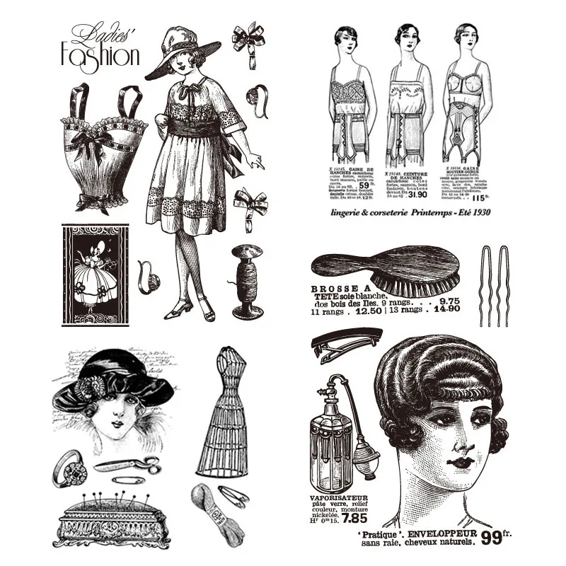 

Lady Fashion Retro Clothes Transparent Clear Stamps Silicone Seal for DIY Scrapbooking Card Making Album Decoration Crafts