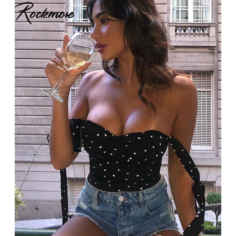 Rockmore, укороченный топ в горошек с принтом, Топ для женщин, плиссированный облегающий ремень, сексуальные топы, уличная женская рубашка, фитнес-зал, жилет Harajuku