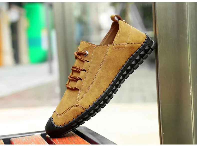 Men's luxury brand men's casual lace-up shoes soft-soled shoes hand-stitched rubber wear-resistant large size 38-46 men's shoes