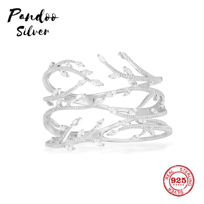 

Fashion Charm Sterling Silver Copy 1:1 Copy,Large Statement Leaf Open Cuff Women Monaco Jewelry Gift With Logo