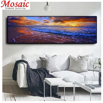 

Large size Diamond Painting Natural Gold Beach Sunset Landscape diamond mosaic Canvas Painting Picture for Living Room Wall Art