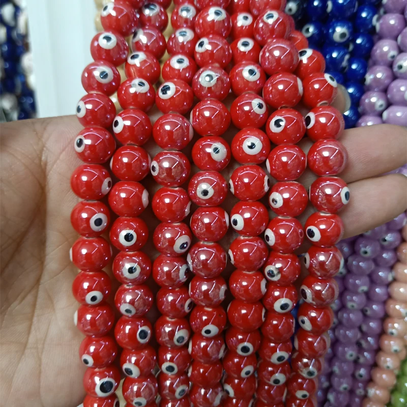 100pcs White Evil Eye Ceramic Beads 10mm Round Loose Bead Fashion DIY Spacer Jewelry Making Bracelet Necklace Earring Accessorie