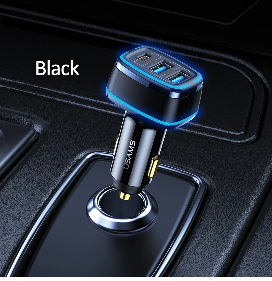 USAMS 80W Car Fast Charger with 3 Ports USB Type C PD 3.0 QC3.0 Quick Charge US-CC126 28 He2e9da2c85ab497e872875f6ea45abd0Q