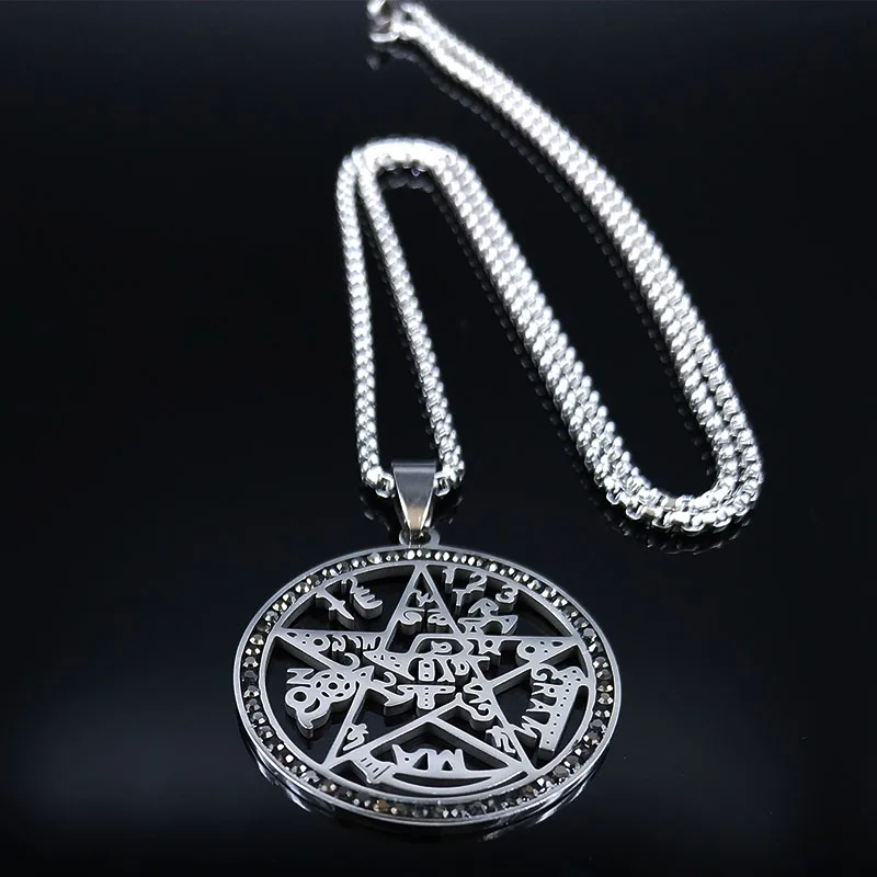 Гадание, колдовство, пентаграмма, нержавеющая сталь, мужское ожерелье, серебряный цвет, ювелирные изделия-ожерелья N19725