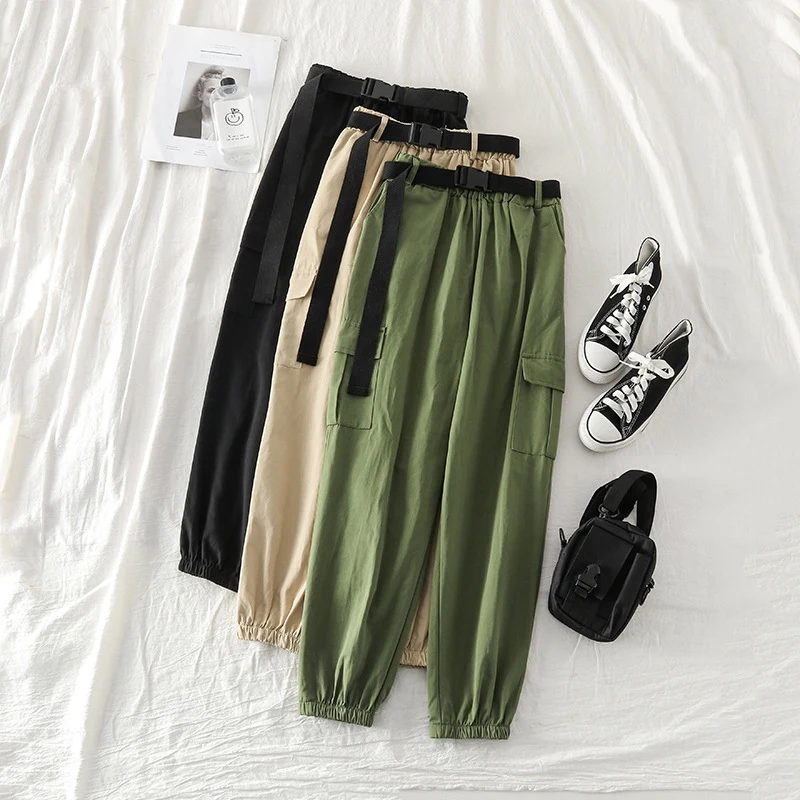 

Pants For Women 2019 High waist pants loose joggers women sweatpants streetwear punk black cargo pants Female capris trousers