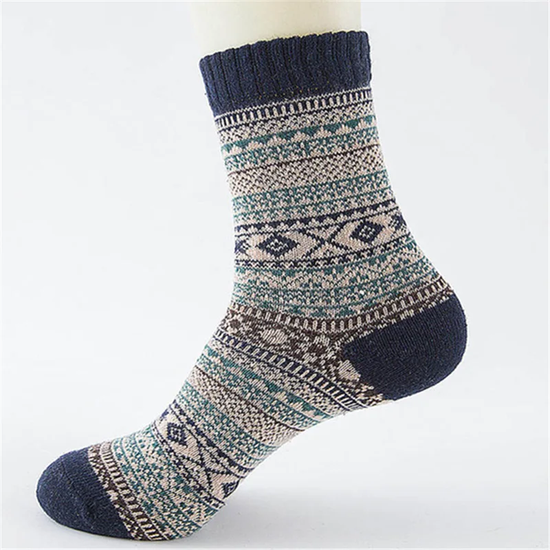 Pattern3 Navy Лидер продаж, зимние мужские теплые толстые шерстяные носки, унисекс, контрастные цвета, ромбовидные полосы, британский американский стиль, повседневные деловые носки, Прямая поставка - Цвет: Pattern3 Navy