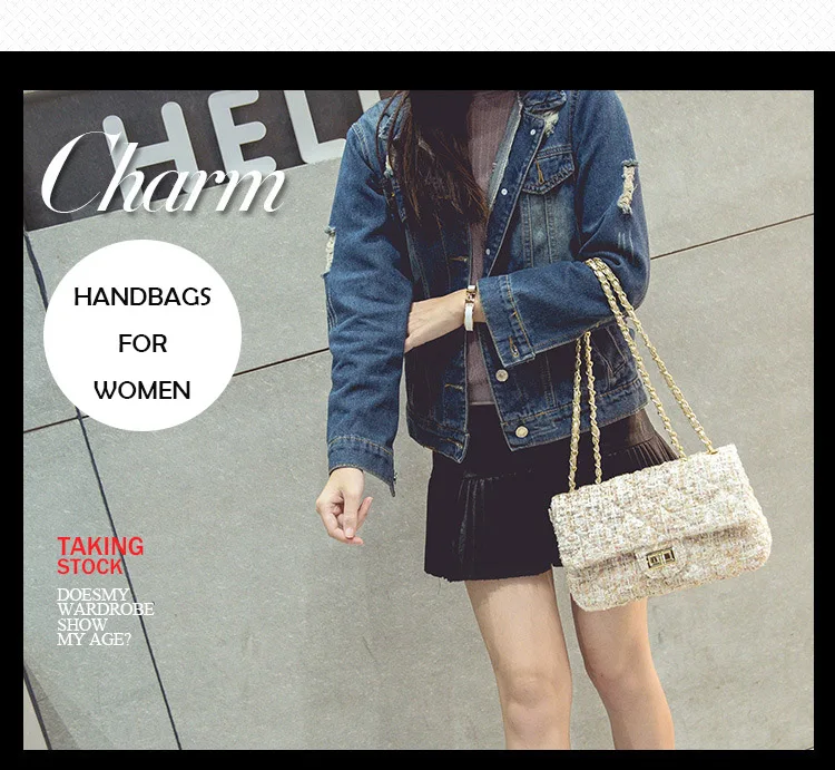 Womens Wool Plaid Handbag Double Flap Lattice Handbag Purse 2019 Classic Luxury Tweed Crossbody bag Chain Shoulder Bag for Women (4)