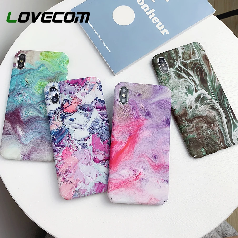 

LOVECOM Luxury Colorful Marble Phone Case For iPhone XR X XS Max Case For iPhone 7 8 Plus Fitted Matte Hard PC Phone Back Cover