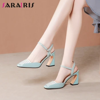 

SaraIris Fashion High Strange Heels Sandals Women Summer Concise High Quality Sandals Ladies Elegant Ol Genuine Leather Shoes