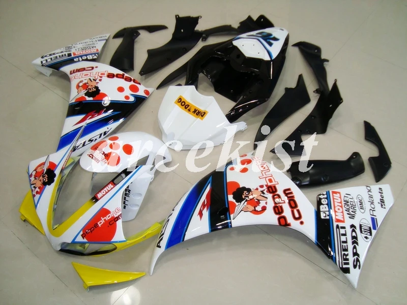Инъекций ABS Обтекатели комплект подходит для Yamaha YZF1000 R1 09, 10, 11, 12, 13, 14, 2009 2010 2011 2012 2013 тела комплект белого и желтого цвета