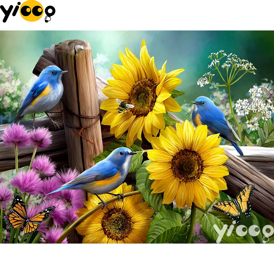Full Square/Round drill diamond Painting birds on sunflower 5D DIY embroidery Rhinestones mosaic Decoration BX1208 | Дом и сад