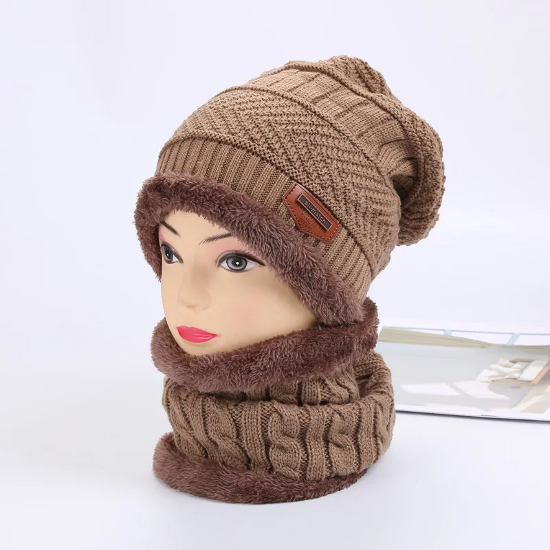 2 pcs of khaki Modis/зимняя вязаная шапка для мужчин и женщин, 2 предмета в комплекте, Теплая эластичная повязка аксессуары для волос Детские повязки для волос, Шапка-бини - Цвет: 2 pcs of khaki