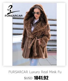 FURSARCAR Для женщин модные зимние натуральная серого чугуна норковая шуба роскошные женские подлинный натуральных мех длинная куртка и пальто