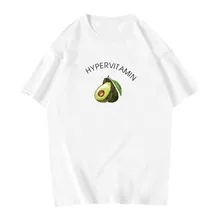 Camisetas estampadas de aguacate de dibujos animados Kawaii para mujer, Camisetas estampadas informales de algodón de manga corta, camisetas bonitas de verano para mujer