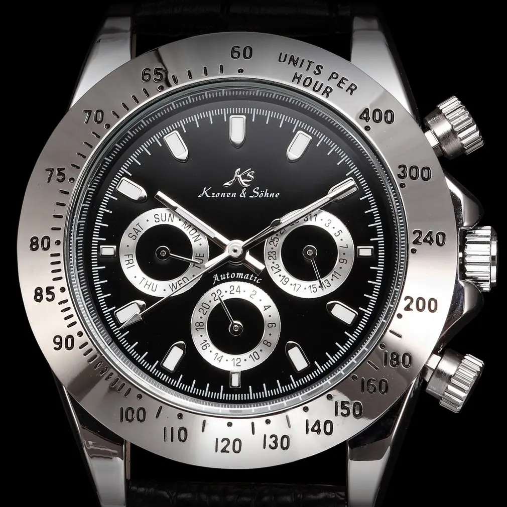 Ks Императорский Календарь день дата дисплей мужские часы Relojes черная кожа полностью стальные автоматические механические часы с автоматическим подзаводом/KS165