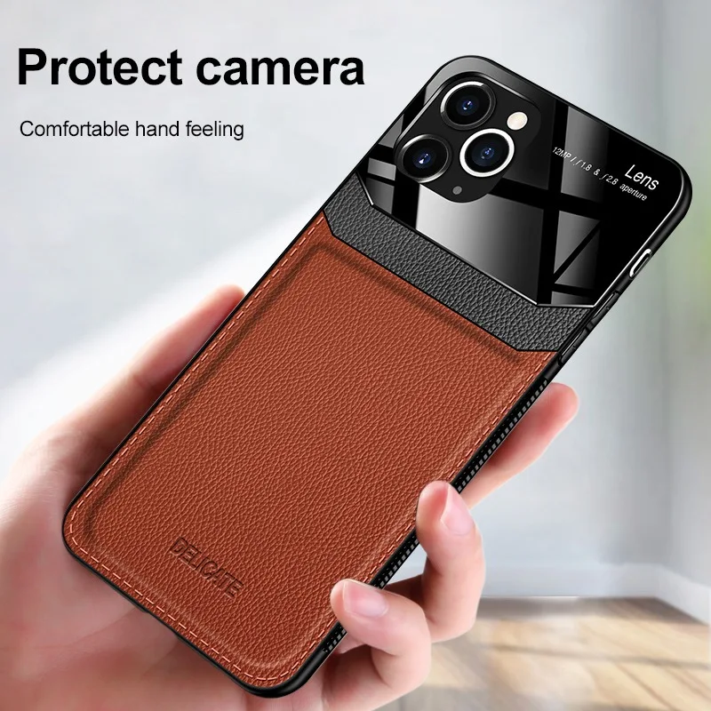 Ударопрочный чехол KEYSION для iPhone 11 Pro Max из искусственной кожи, зеркальная задняя крышка из закаленного стекла для iPhone 7 8 Plus 6S XR XS Max
