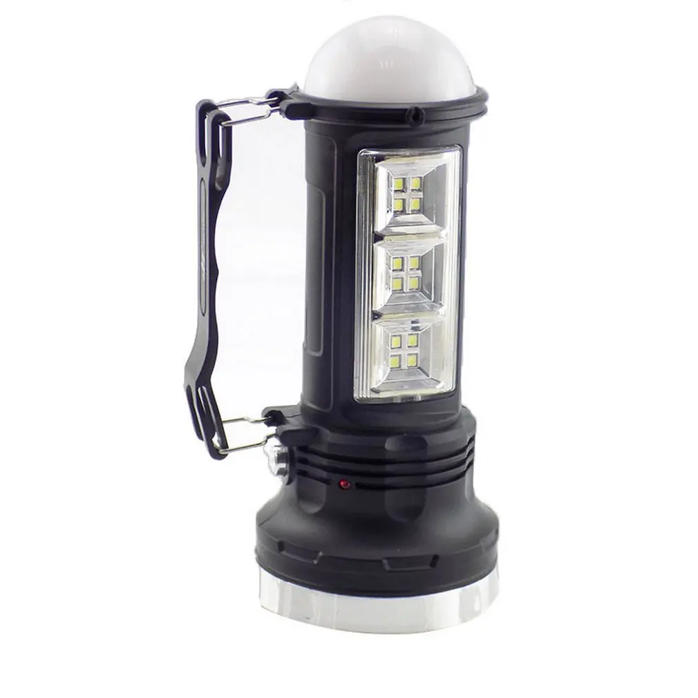 Three Button Portable Led Flashlight Solar Power Rechargeable for Hiking Camping High Bright Low Power Consumption