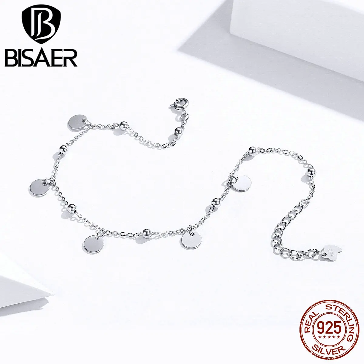Ножные браслеты BISAER 925 пробы серебряная круглая цепочка для монет женские ножные браслеты для женщин застежка-лобстер ювелирные изделия из стерлингового серебра ECT011