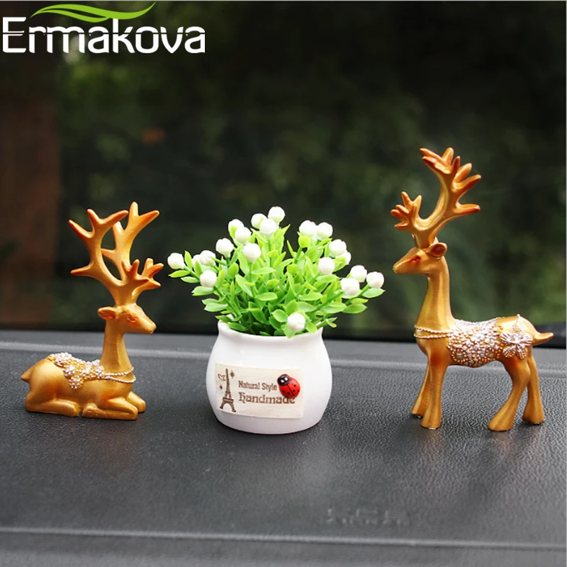 ERMAKOVA 2-Pieces смола фигурка оленя статуя миниатюрная Милая скульптура оленя домашние настольные украшения для приборной панели автомобиля ремесло подарок