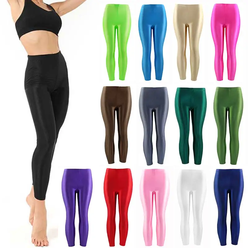 Women Pant For Girl Spandex Shiny Solid Color Fluorescent Leggings Casual Elastic High Quality Large Size 1PC Trousers New