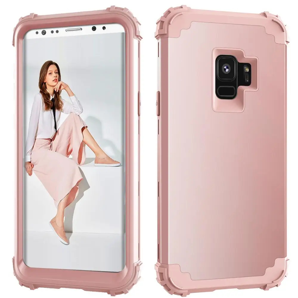 Противоударный чехол для телефона для samsung Galaxy S8 S9 S10Plus Heavy Duty Прочный амортизирующий/ударопрочный гибридный 3 Слои - Цвет: gold rose